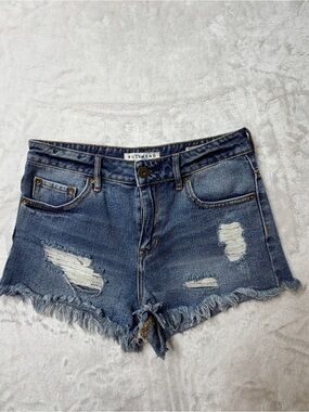 BullHead denim Co. Women's Distressed Blue‎ Denim cutoff  mid/high rise Shorts.